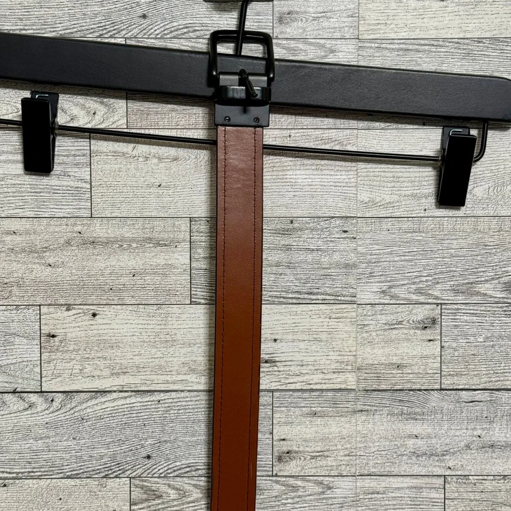 Kids Reversible Faux Leather Belt Black Brown Matte Buckle Stitched Edge‎ 32in